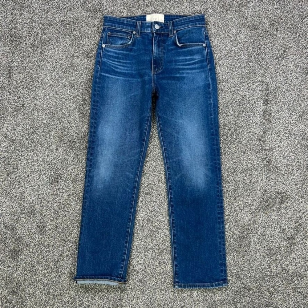 CQY Anthropologie Luxury Blue Denim Jeans Womens 26 Straight Leg Fit USA Made‎